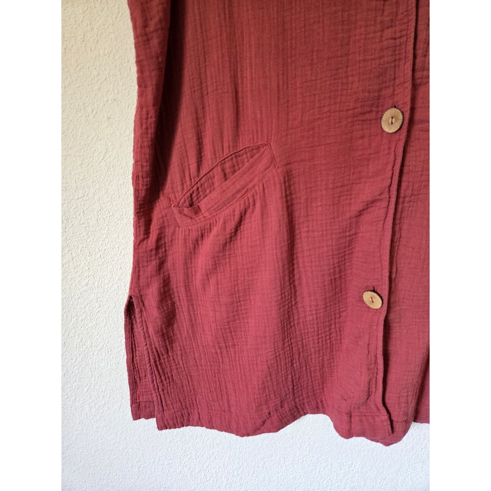 Coldwater Creek Womens L Red Cotton Crinkle Gauze Sleeveless‎ Button Tunic Top - Picture 2 of 9